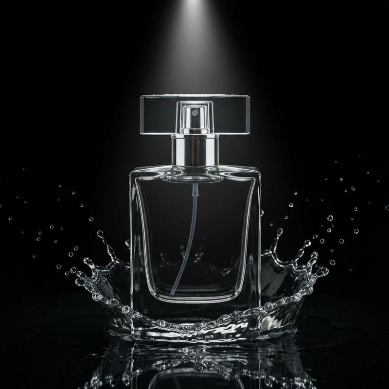 Luxury perfume bottle with liquid splash