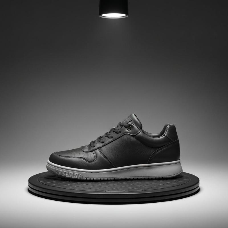 Premium sneaker on a matte dark turntable
